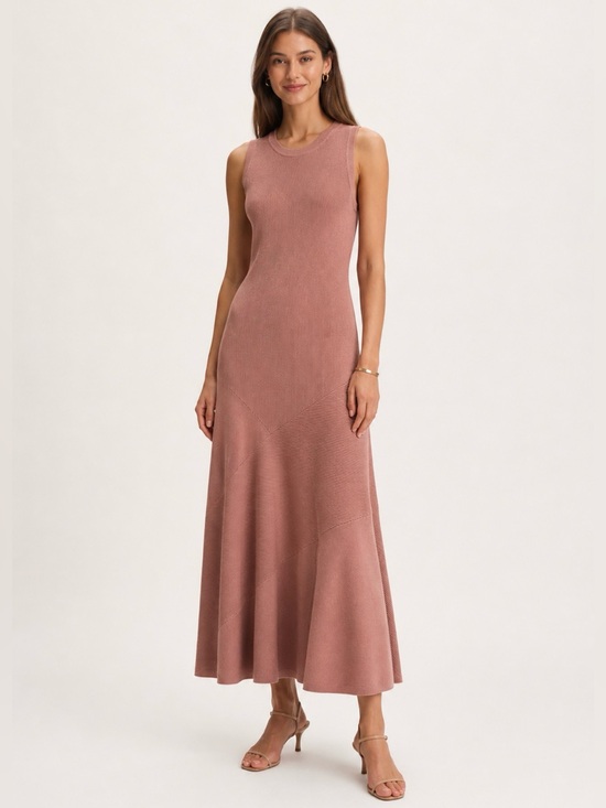 12 STOREEZ Dresses & Skirts - 12 STOREEZ Dusty Rose Sleeveless Ribbed Knit Maxi Dress XS Soft Flare Hem